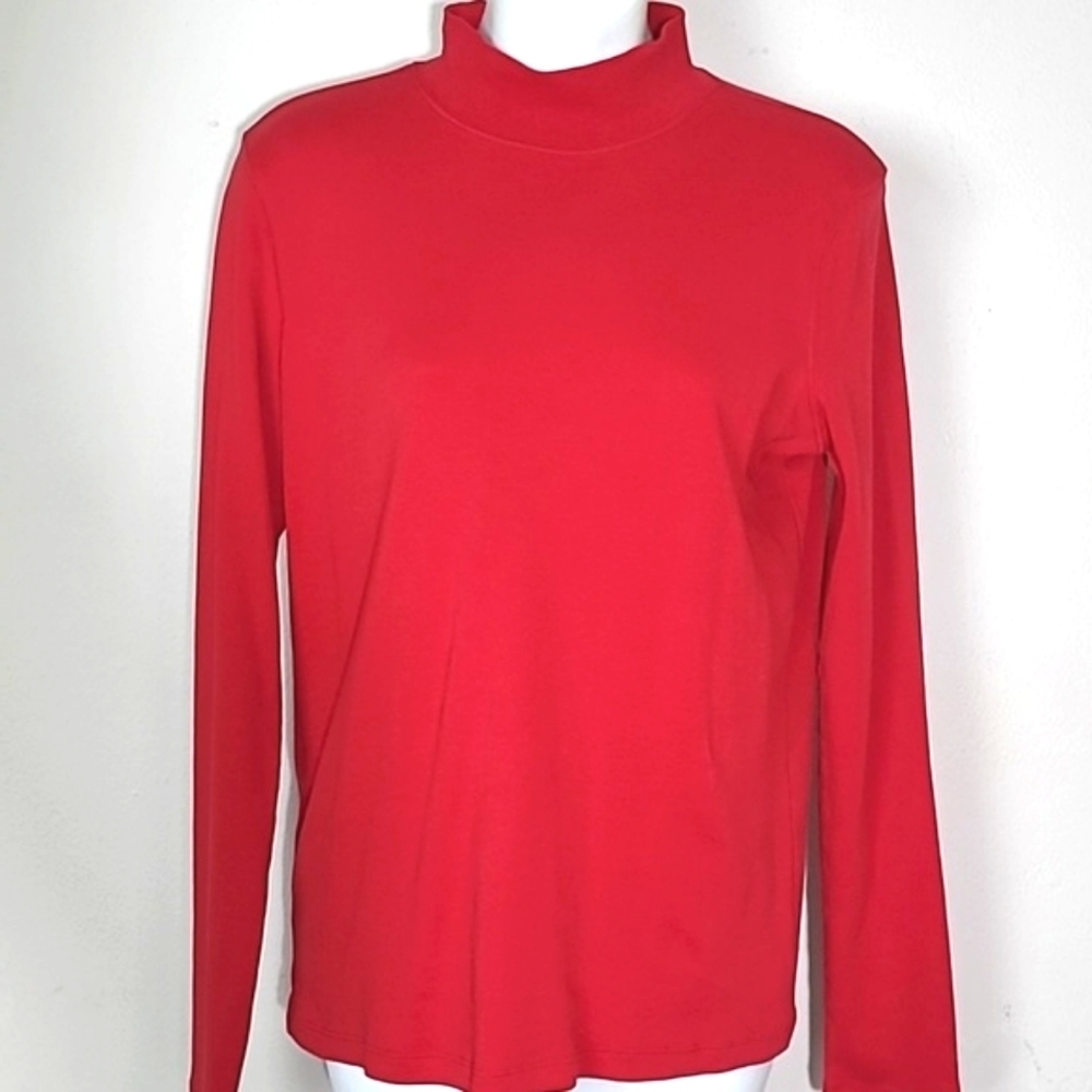 Mock turtle neck t shirt red stretch 100% cotton Medium